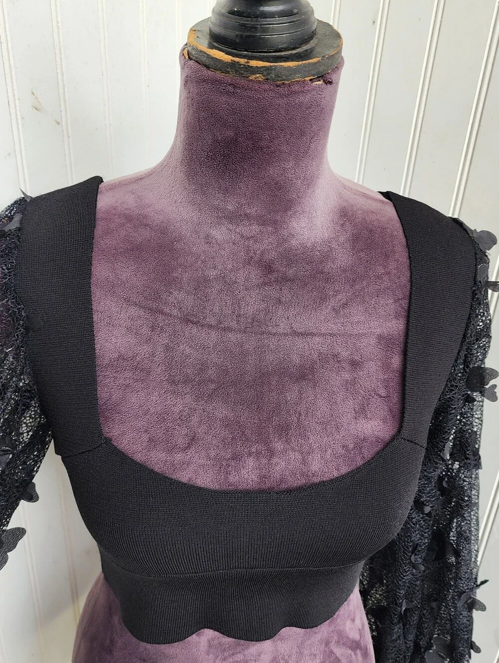 Intimately Free People Flutter Crop Top 3D Butterfly Black Sleeve Blouse Sz S